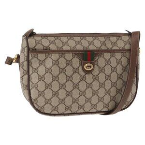 Authentic GUCCI GG Supreme Web Sherry Line Bag PVC Beige Gold 89 02 077